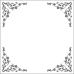 Black and white monochrome ornamental border for greeting cards, banners, invitations. Isolated vector illustration. 