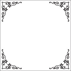 Black and white monochrome ornamental border for greeting cards, banners, invitations. Isolated vector illustration. 