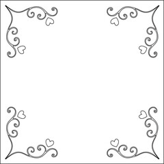 Ornamental frame with hearts, decorative border for greeting cards, banners, invitations. Isolated vector illustration. Valentine's day frame.