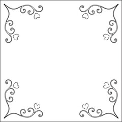Ornamental frame with hearts, decorative border for greeting cards, banners, invitations. Isolated vector illustration. Valentine's day frame.
