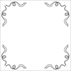 Black and white monochrome ornamental border for greeting cards, banners, invitations. Isolated vector illustration. 