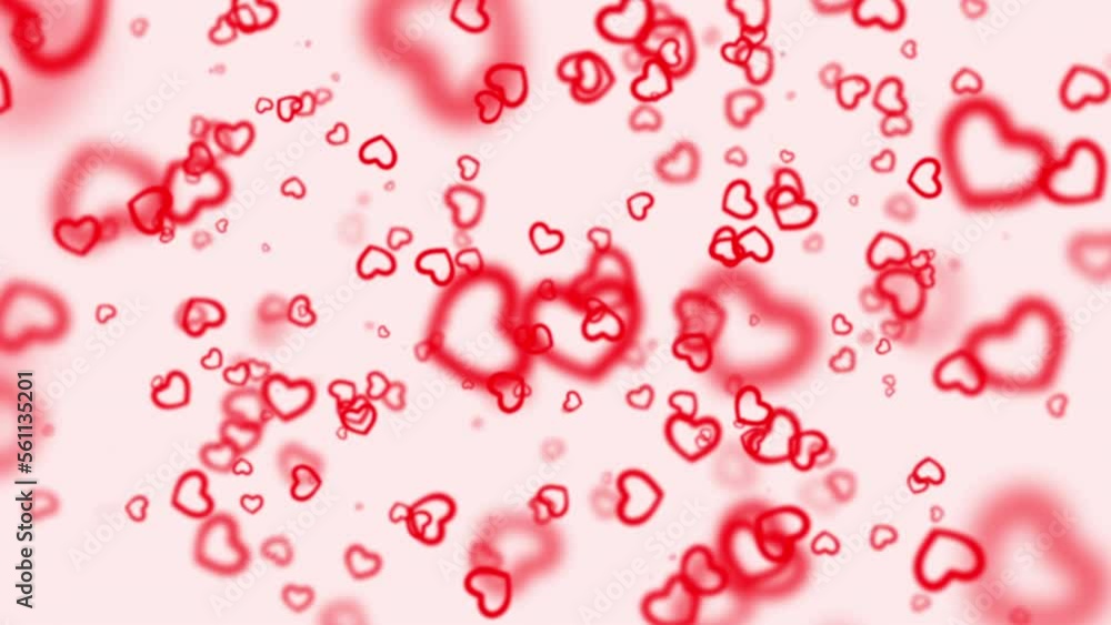 Poster loop floating red hearts animation on white pink abstract background. 4k 3d seamless loop happy vale