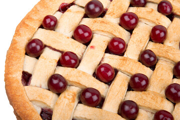 Delicious baked cherry pie, top view