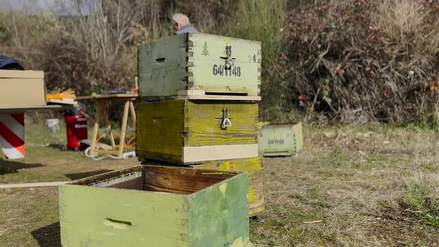 Old Wooden Beehives Getting Repaired And Restored  2