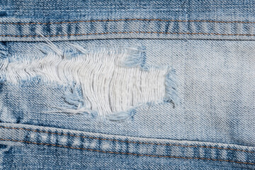 Blue torn denim jeans texture background. Stylish creative background