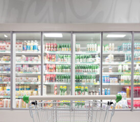 empty supermarket,frozen food from a supermarket freezer.