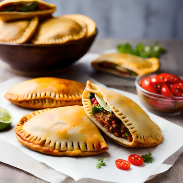 Professionnal photography of empanadas, Generative AI