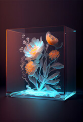 Tulips and other Flowers Inside Large Glass Box. Generative ai