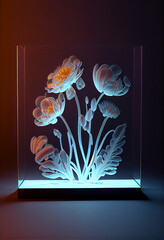 Tulips and other Flowers Inside Large Glass Box. Generative ai