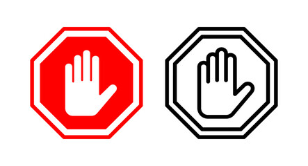Obraz premium Stop icon vector illustration. stop road sign. hand stop sign and symbol. Do not enter stop red sign with hand