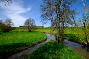 Die Baunachaue bei Pfarrweisach, Naturpark Ha&szlig;berge, Landkreis Ha&szlig;berge, Unterfranken, Franken, Bayern, Deutschland