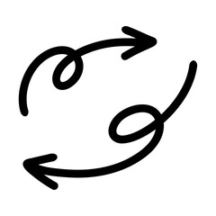 手書きのくるっと矢印2本　黒