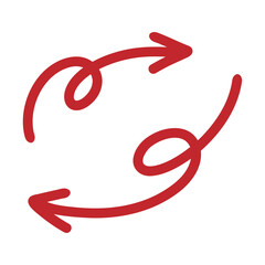 手書きのくるっと矢印2本　赤