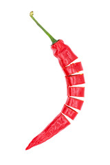Red chili peppers, sliced, isolated on a transparent background