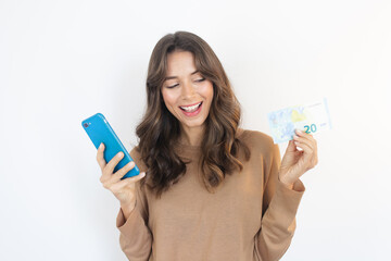 Earn Money Online Happy Person Holding Smartphone and Cash