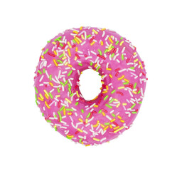Donut with colorful sprinkles isolated on transparent background. Top view.