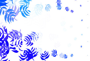 Light BLUE vector doodle background with leaves.