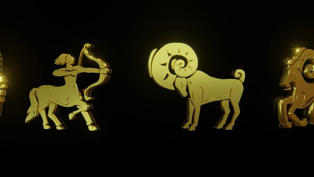 Astrological sign. Zodiac sign replace each other in the night sky. Horoscope. Animation seamless loop.