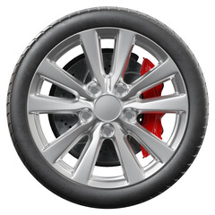 Obraz premium Realistic car wheel on transparent background in high resolution.