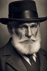 monochromatic vintage headshot of a jewish rabbi. Image generated with generative AI