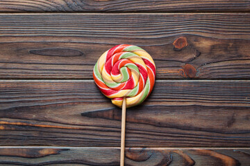 Set of colorful lollipops on colored background. Summer concept. Party Happy Birthday or Minimalist...