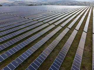 Aerial view over a large solar energy farm for the supply of renewable energy in Mexico