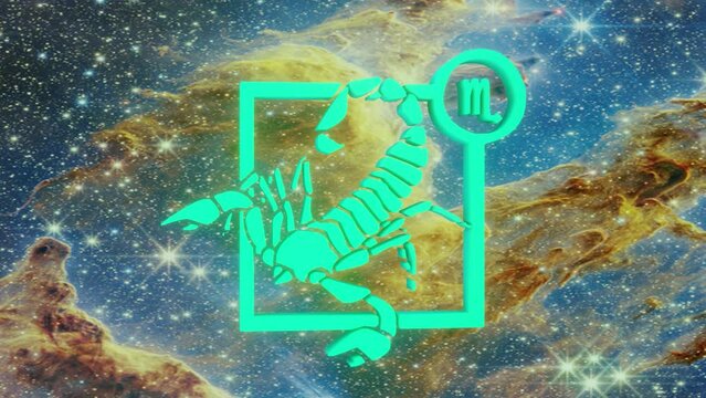 Scorpio. Zodiac sign. Horoscope. Space flight through the constellation. High quality 4k footage