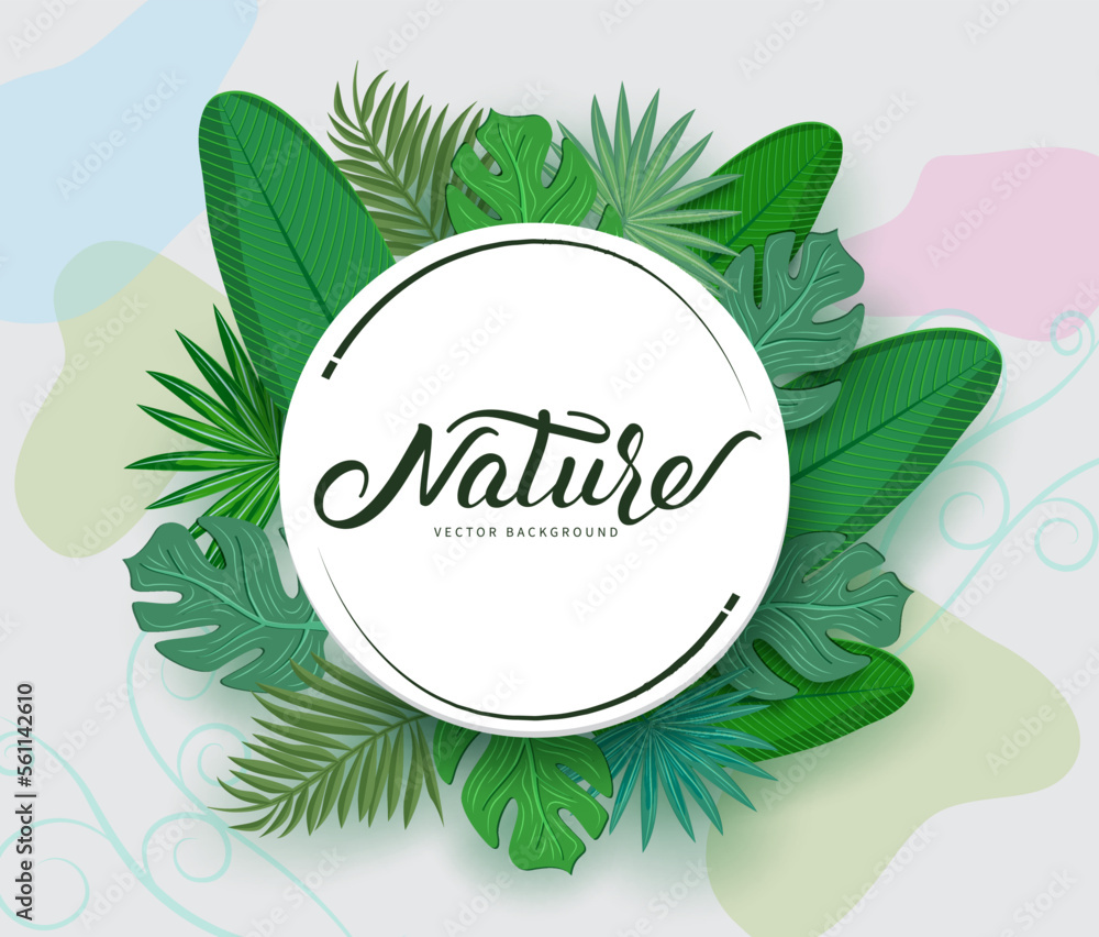 Poster summer nature vector template. nature background text in space with green leaves element. vector ill