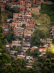 The view from the station la Aurora of the metro cable in Medellín to the hill village Vallejuelos, Colombia, South America