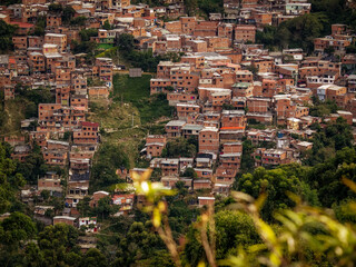 The view from the station la Aurora of the metro cable in Medellín to the hill village...