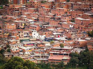 The view from the station la Aurora of the metro cable in Medellín to the hill village...