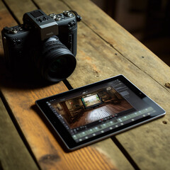 Isolated Tablet on Wooden Table