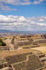 Beautiful view of the large Mexican city of Oaxaca from Monte Alban. View of the endless mountain peaks.