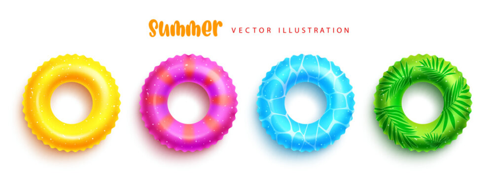 Summer floater vector set. Lifebuoy inflatable element with colorful and tropical design.  Vector illustration summer collection design. 
