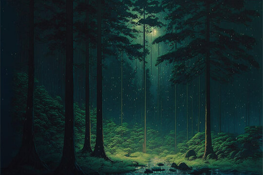 Night forest. Superb anime-styled and DnD environment
