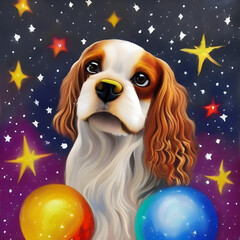 Obraz na płótnie Canvas Cavalier King Charles Spaniel In Space Galaxy With Stars Digital Illustration Painting Generative AI