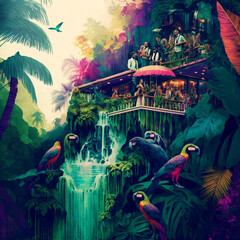 Fototapeta premium tropical island with trees brazil birds by Generative IA