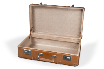Open old Used brown travel Suitcase