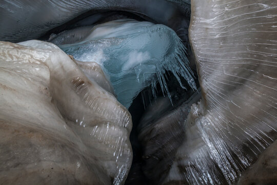 Fluted celling of a high chamber in an ice cave in Larsbreen, Svalbard.