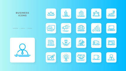 Business people line icons set. Businessman outline icons collection. Teamwork, human resources, meeting, partnership, meeting, work group, success, resume - stock vector.
