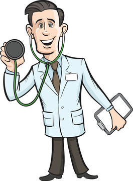 cartoon funny doctor with stethoscope - PNG image with transparent background