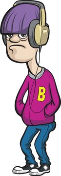 cartoon gloomy teenager with headphones - PNG image with transparent background