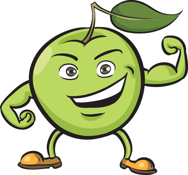 cartoon green apple character strong - PNG image with transparent background