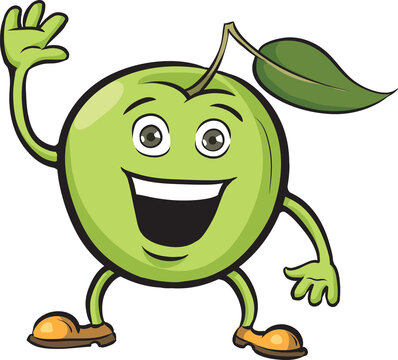 cartoon green apple character waving - PNG image with transparent background