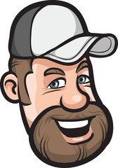 cartoon smiling bearded man face - PNG image with transparent background