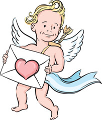 cartoon valentine cupid character holding love message - PNG image with transparent background