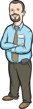 cartoon bearded businessman smiling arms crossed - PNG image with transparent background
