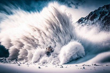 Avalanche engulfing a person. Generative AI