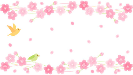 桜と鳥の春に使えるイラスト　アスペクト比16：9