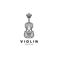 vintage violin orchestra icon with line art style logo design © Vexper